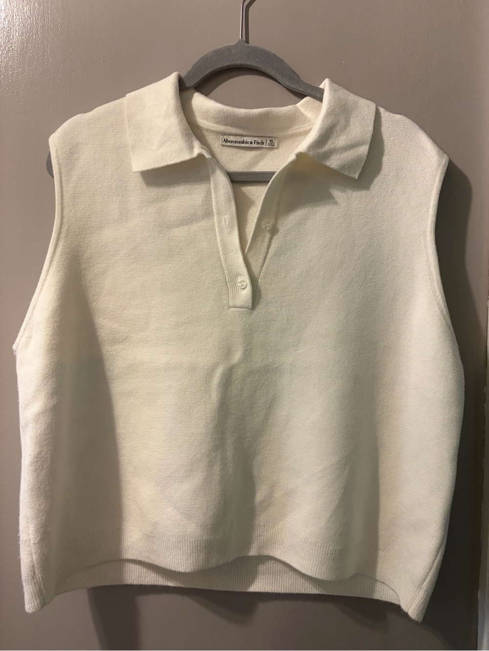 Abercrombie & Fitch Cream Sleeveless Polo Sweater